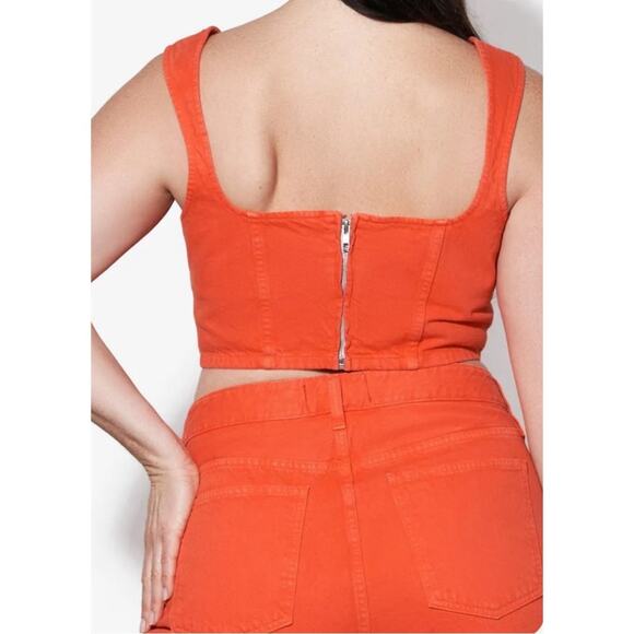Mara Hoffman Milla Cropped Denim Poppy Orange Top Size 00 - Picture 3 of 7